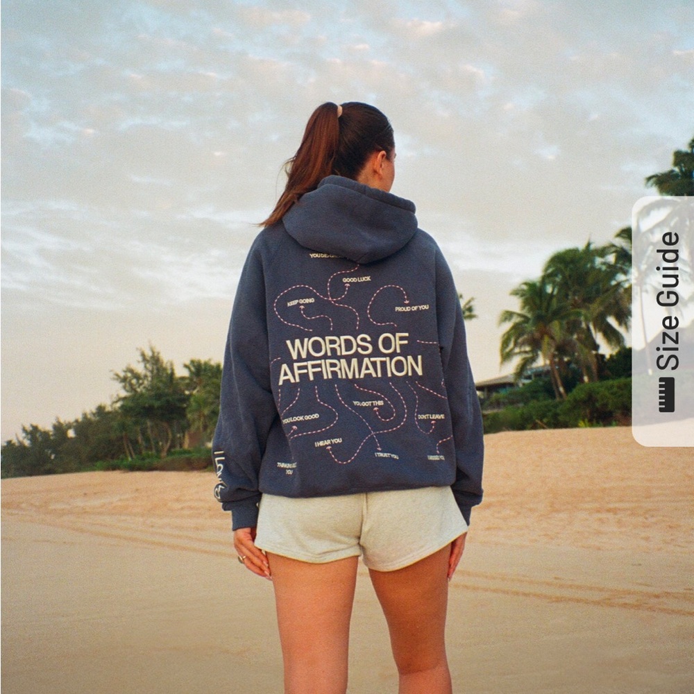Dandy Worldwide Words of Affirmation Oversized Lux Hoodie in Blue